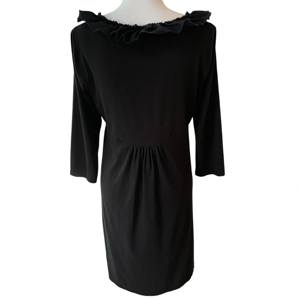 J. Crew Black Long Sleeve Ruffle Dress.  Size L